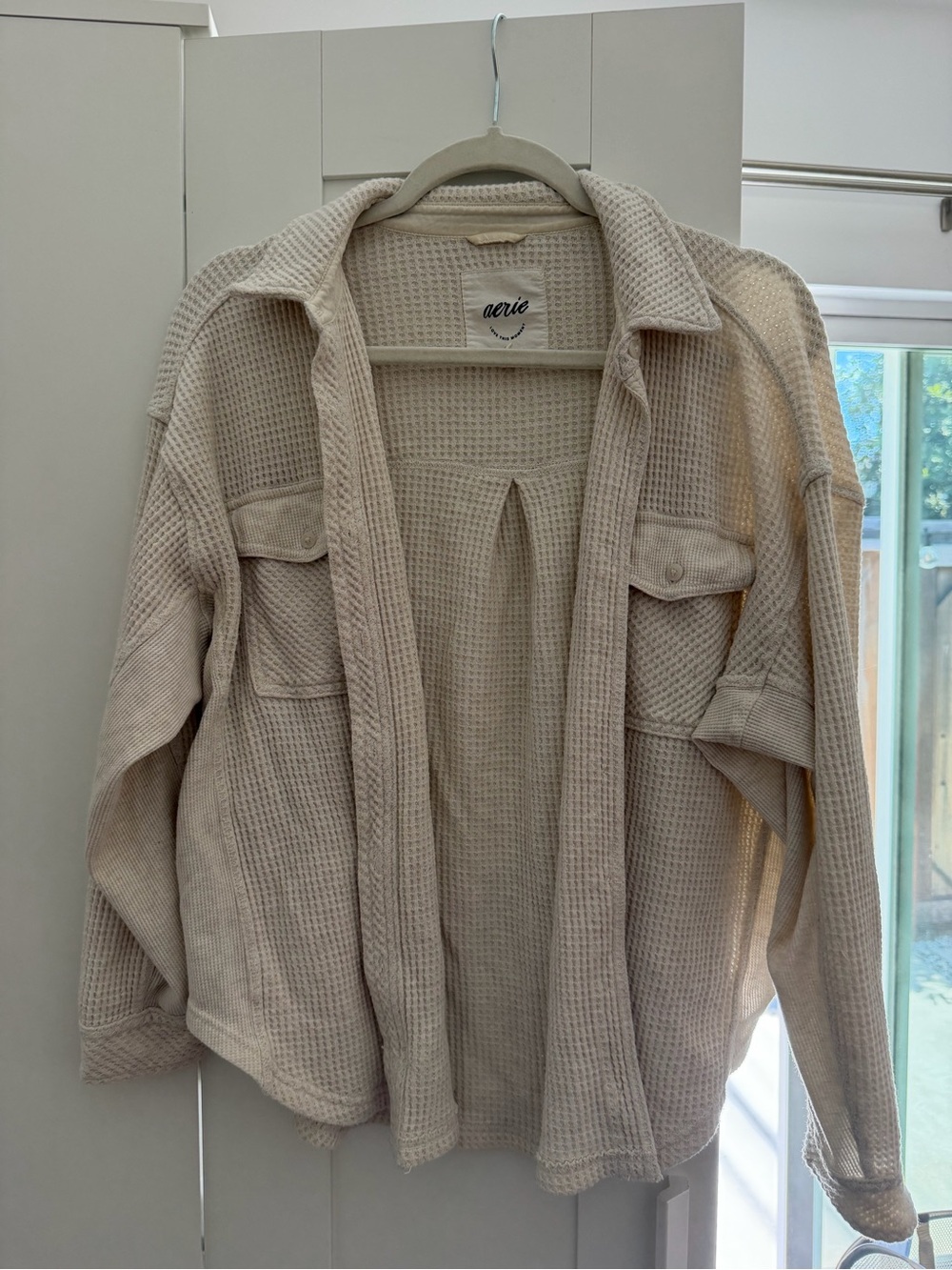 aerie Cream Waffle-Knit Button-Front Shacket